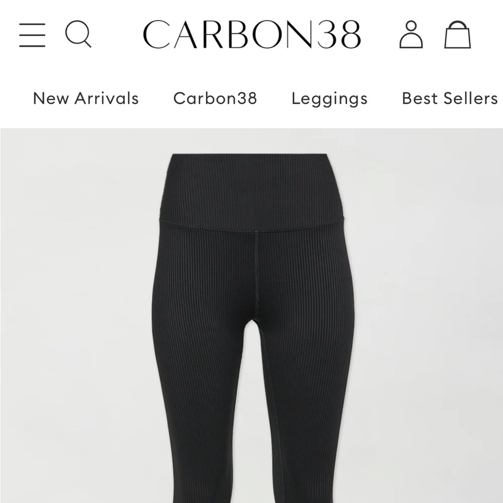 Carbon 38 Black Ribbed High-Waist Leggings. Small